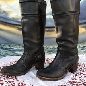 FRYE Womens "Jane” 14L Stitch Tall Heel Leather Riding Black Work Boots Sz 9.5 B